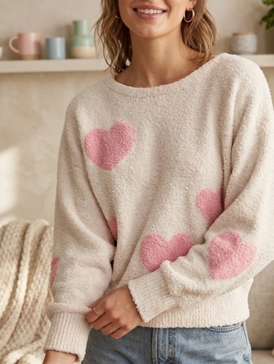Jessica Simpson Sweaters - Jessica Simpson Cream Crewneck Sweater with Pink Hearts